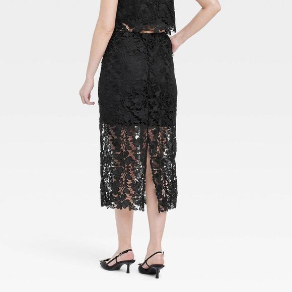 A New Day - Women's Lace Midi A-Line Skirt - A New Day Black L Black - Picture 2 of 3